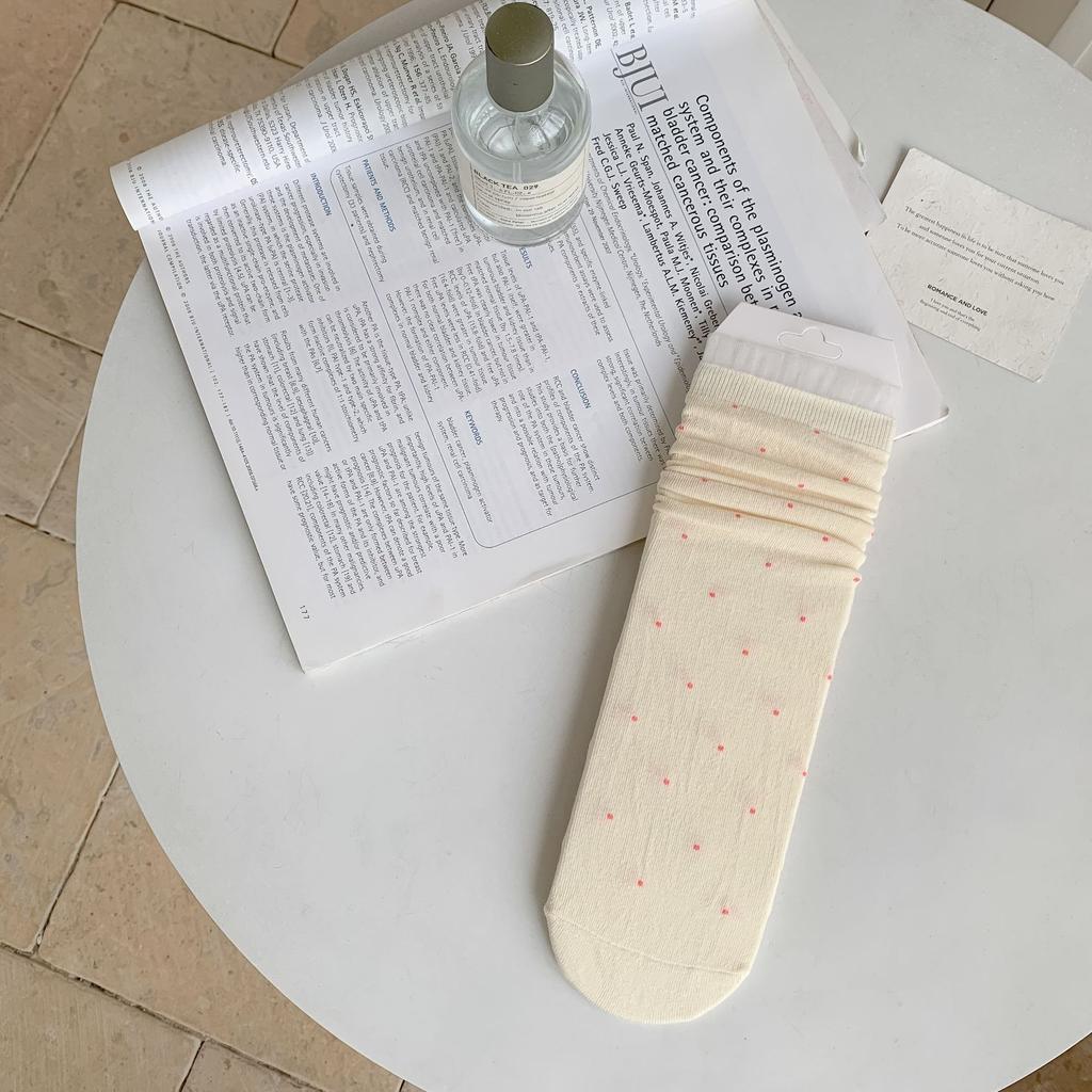 Polka Dot Lace Stack Socks Mid-Leg Socks Trendy Simple Girl Summer Thin Student Stockings