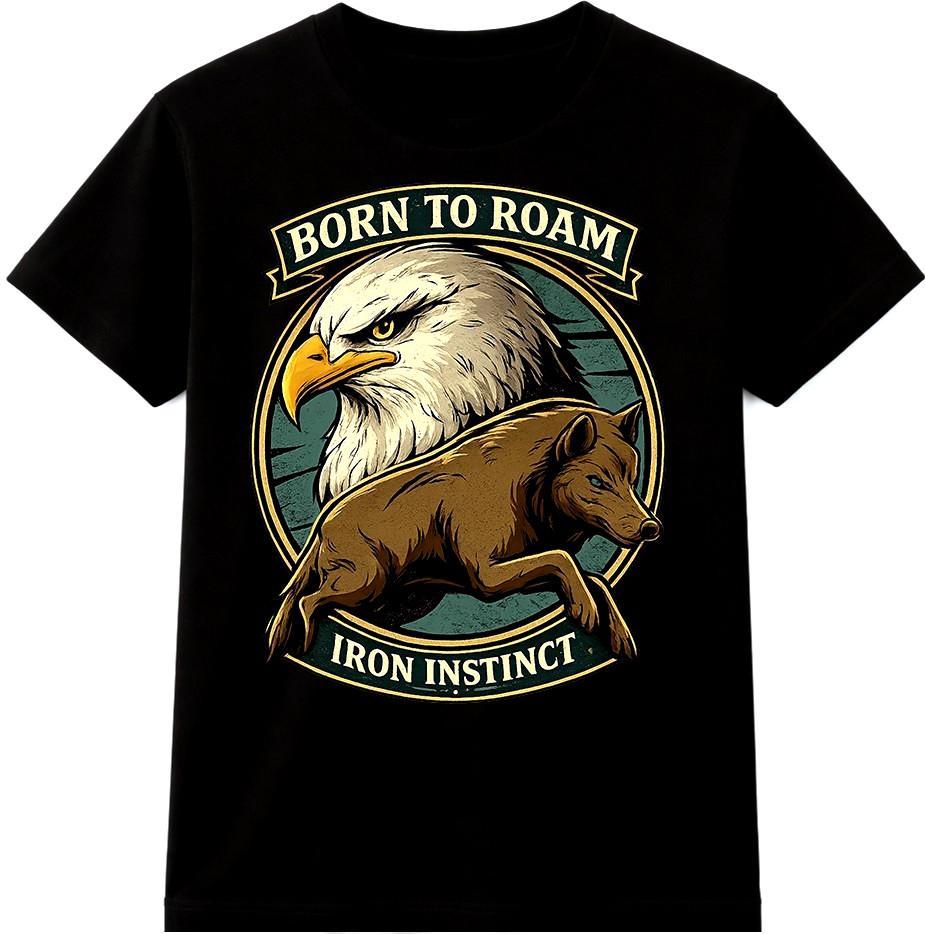Eagle Boar T Shirt Born to Roam Wild Animal Graphic Tee Hunting Casual Top S разноцветный