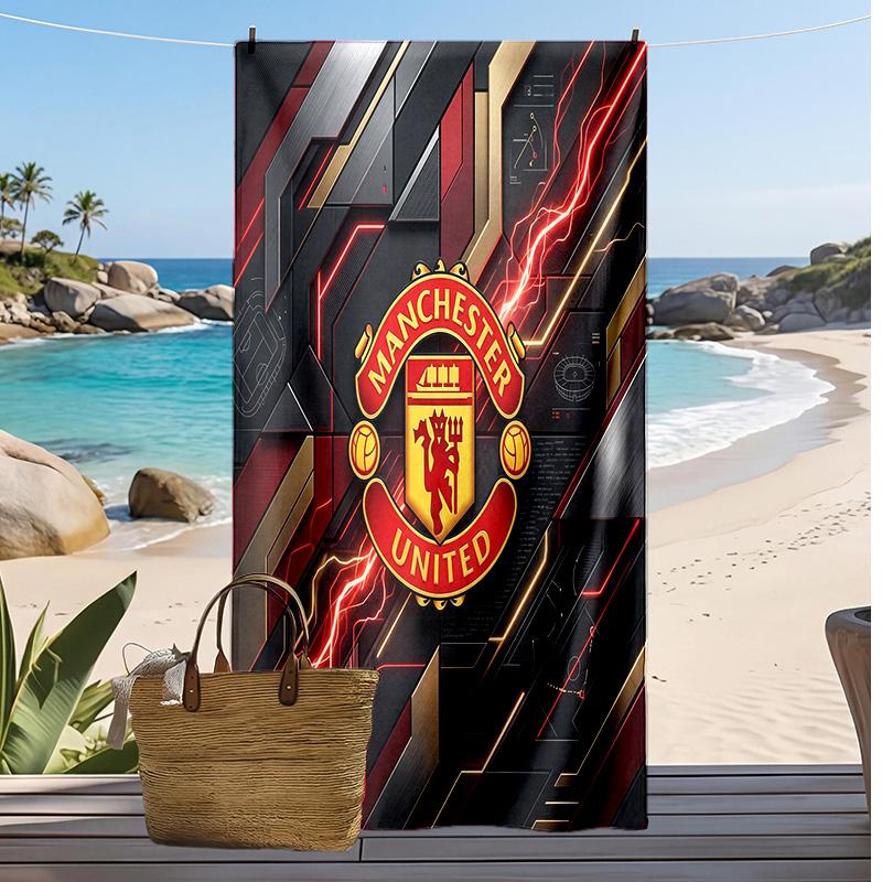 Manchester United Bedrucktes Strandtuch Schnelltrocknend Weiches Handtuch Tragbare Große Rechteckige Stranddecke für Reisen Schwimmbad