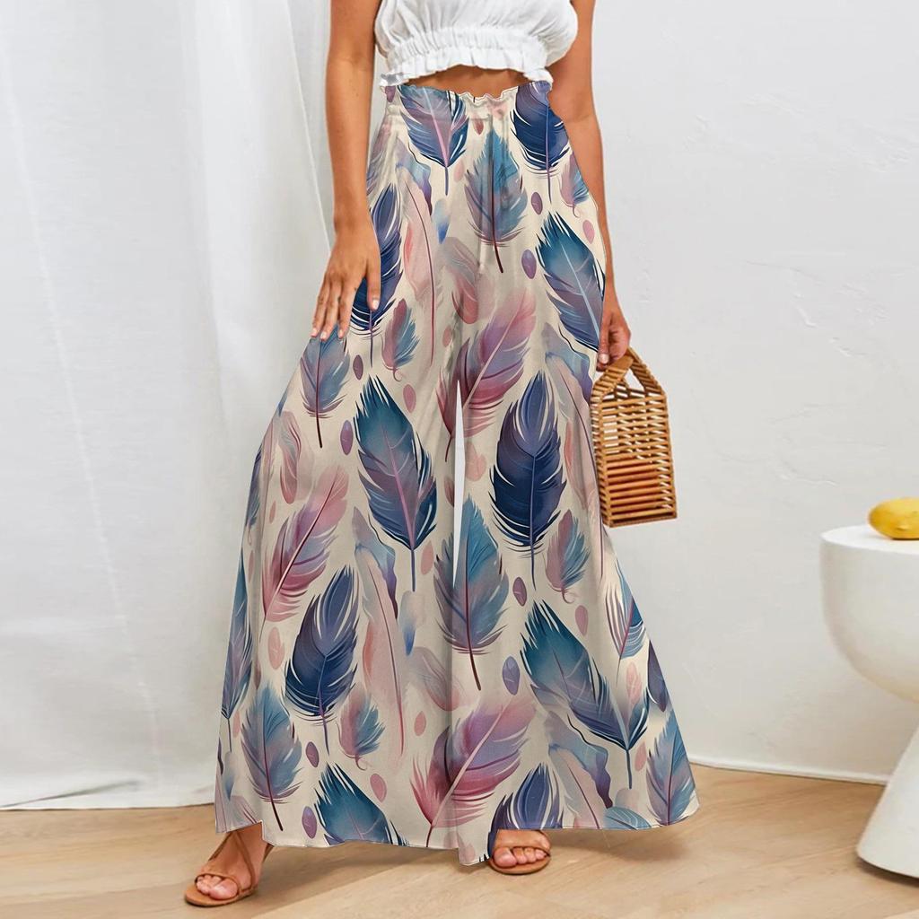 European & American Style Women's Printed Wide-Leg Casual Pants