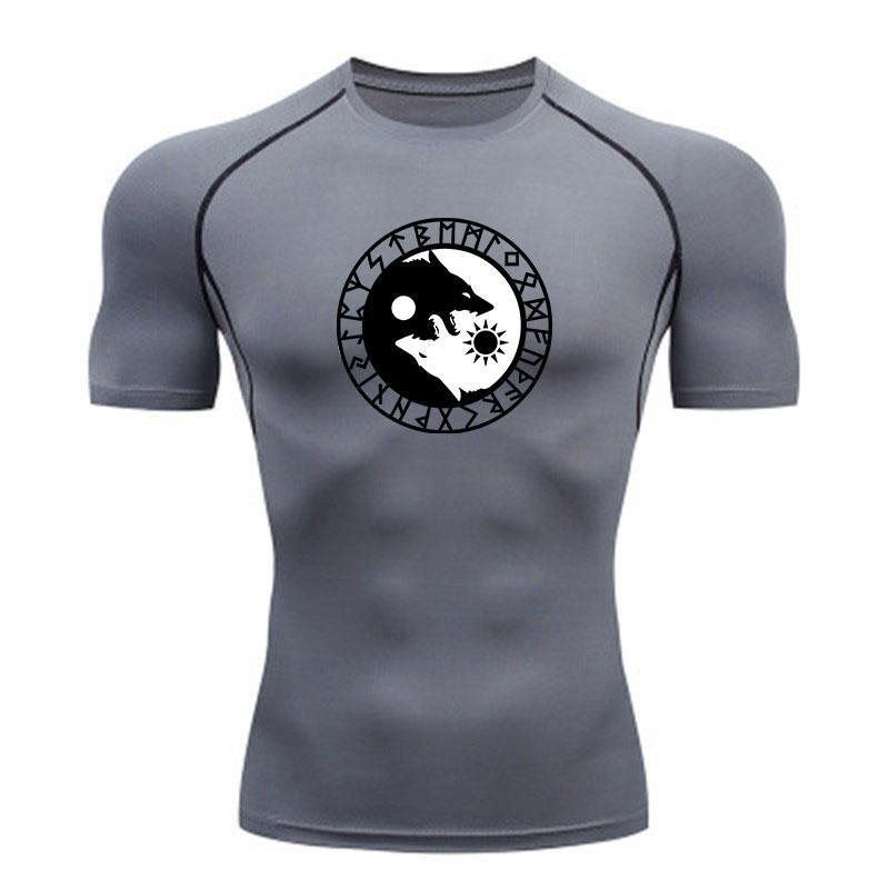 Men's Compression Workout T-Shirt, Viking Wolf Yin Yang Rune
