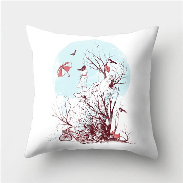 Bicycle Print Polyester Pillow Cover Cartoon Art Abstract Bike Cushion Cover Car Home Sofa Square Decorative Pillowcase 45X45CM