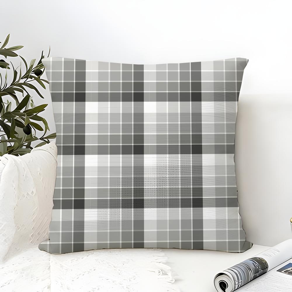Classic Black White Gray Plaid Pillow Case Cotton Linen Fabric Square Zipper Pillowcase Home Decorative Living Room 30X30cm
