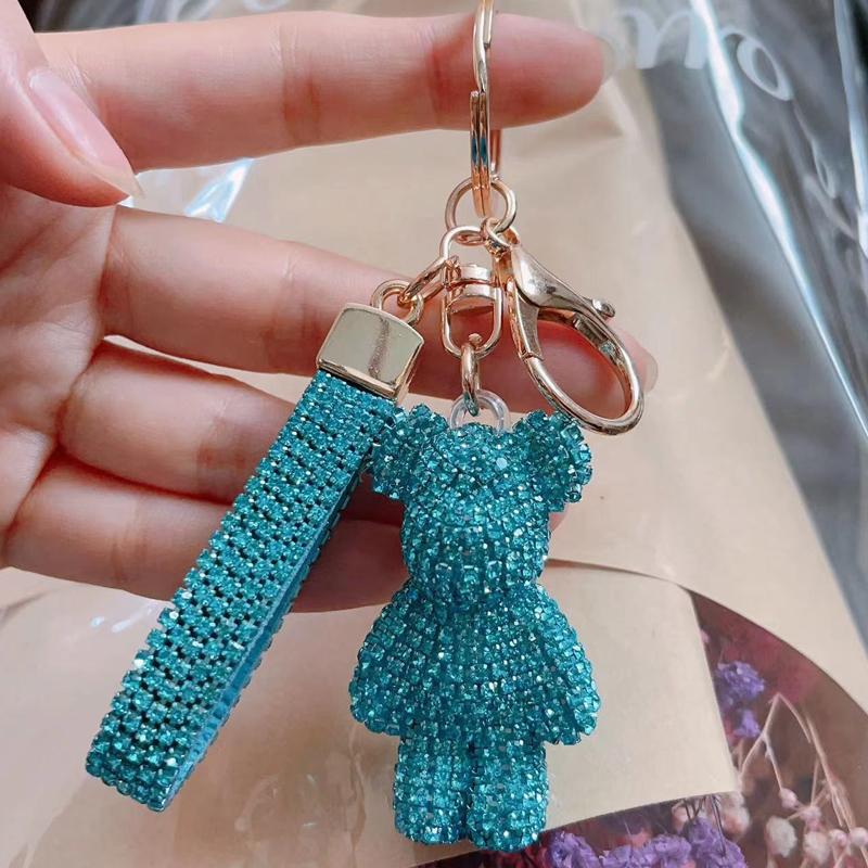 Creative Diamond bear Car Keychain hand-made luxury keychain rhinestone keychain Bag Pendant Doll girl gift pendant