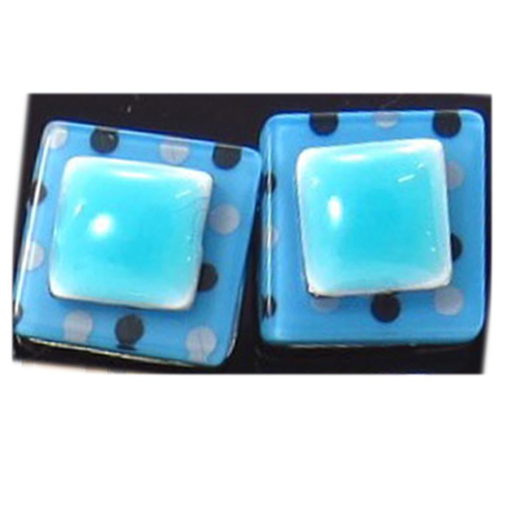 Les Trésors De Lily [R8202] - Blue 'Coloring' Earrings - 12x12 Mm