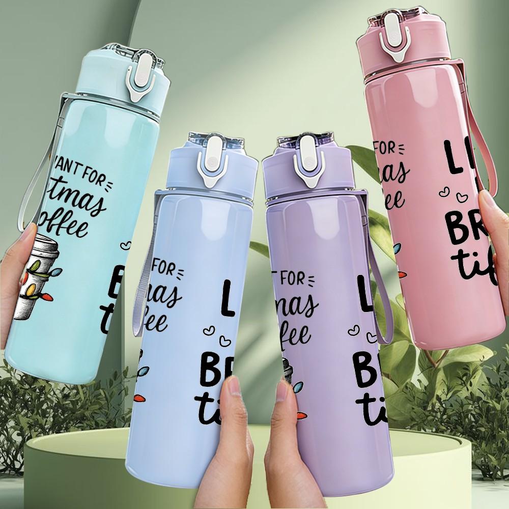 1PC Coffee Life Quote 750ml Color Plastic Sports Water Bottle Leakproof Flip Straw Lid Suitable for Sports Office Home Use