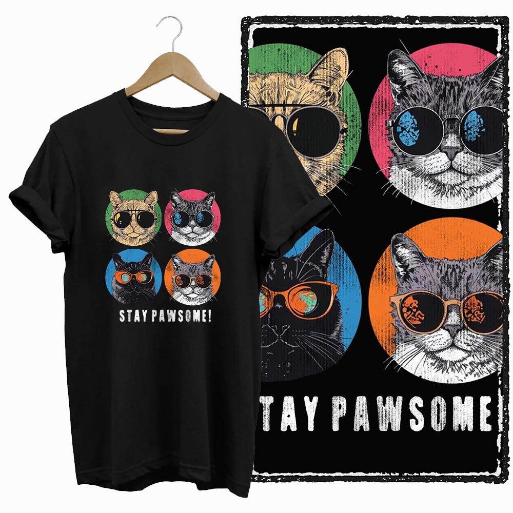 

COOLMIND 100% cotton BLACK Short seleve cat print exclusive graphic women T shirt big size loose cotton cat lover women tshirt 2XL