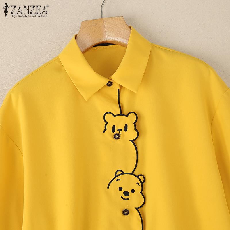 ZANZEA Women Turn Down Collar Loose Short Sleeve Print Blouse