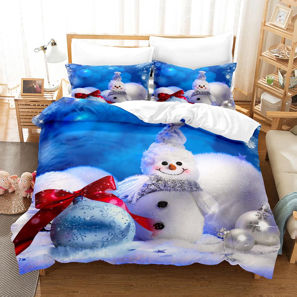 Christmas-Themed 3D Digital Printing Three-Piece Bedding Kit, Snowman Series