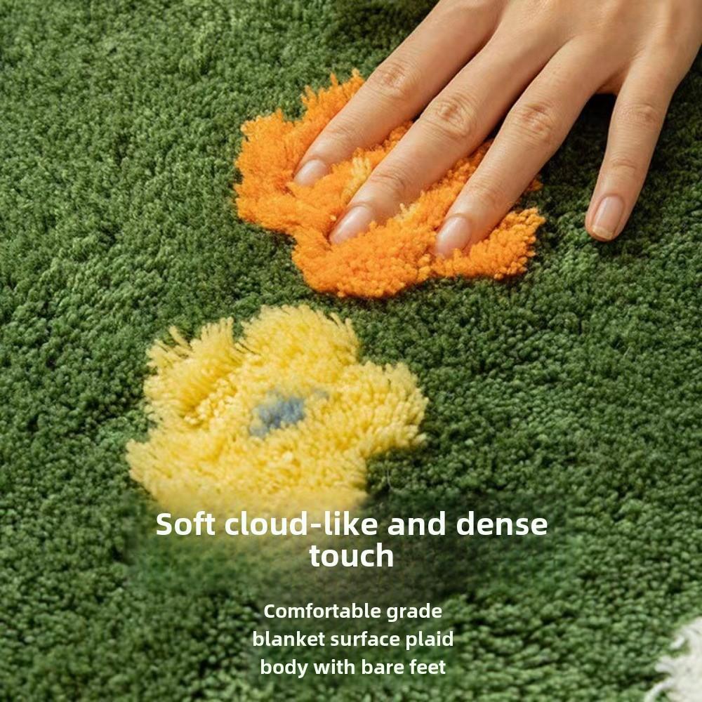 Flower Tufted Carpet Cool Non-slip Bedroom Bedside Floor Mat Dirt-resistant Sofa Blanket