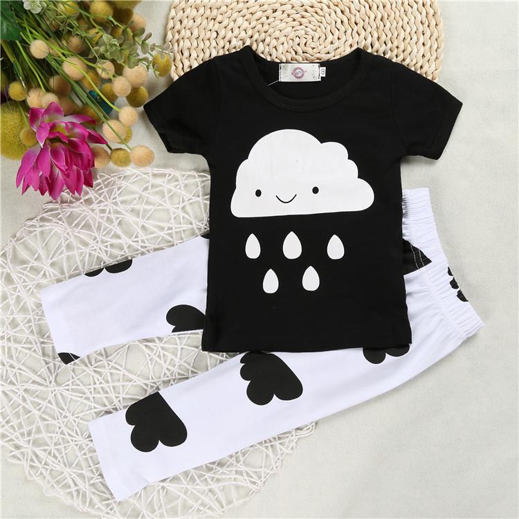 Spring & Summer INS Style Baby & Kids Short Sleeve Printed T-Shirt and Pants Set