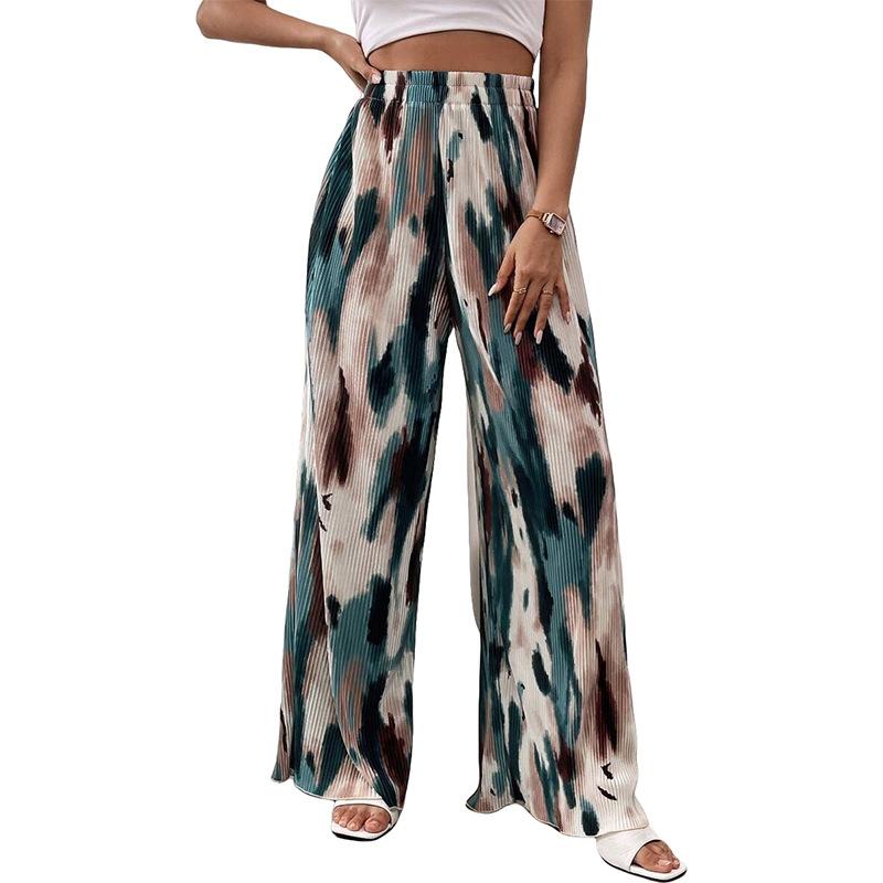Women High Waist Wide Leg Pants Summer Casual Street Trousers S синий