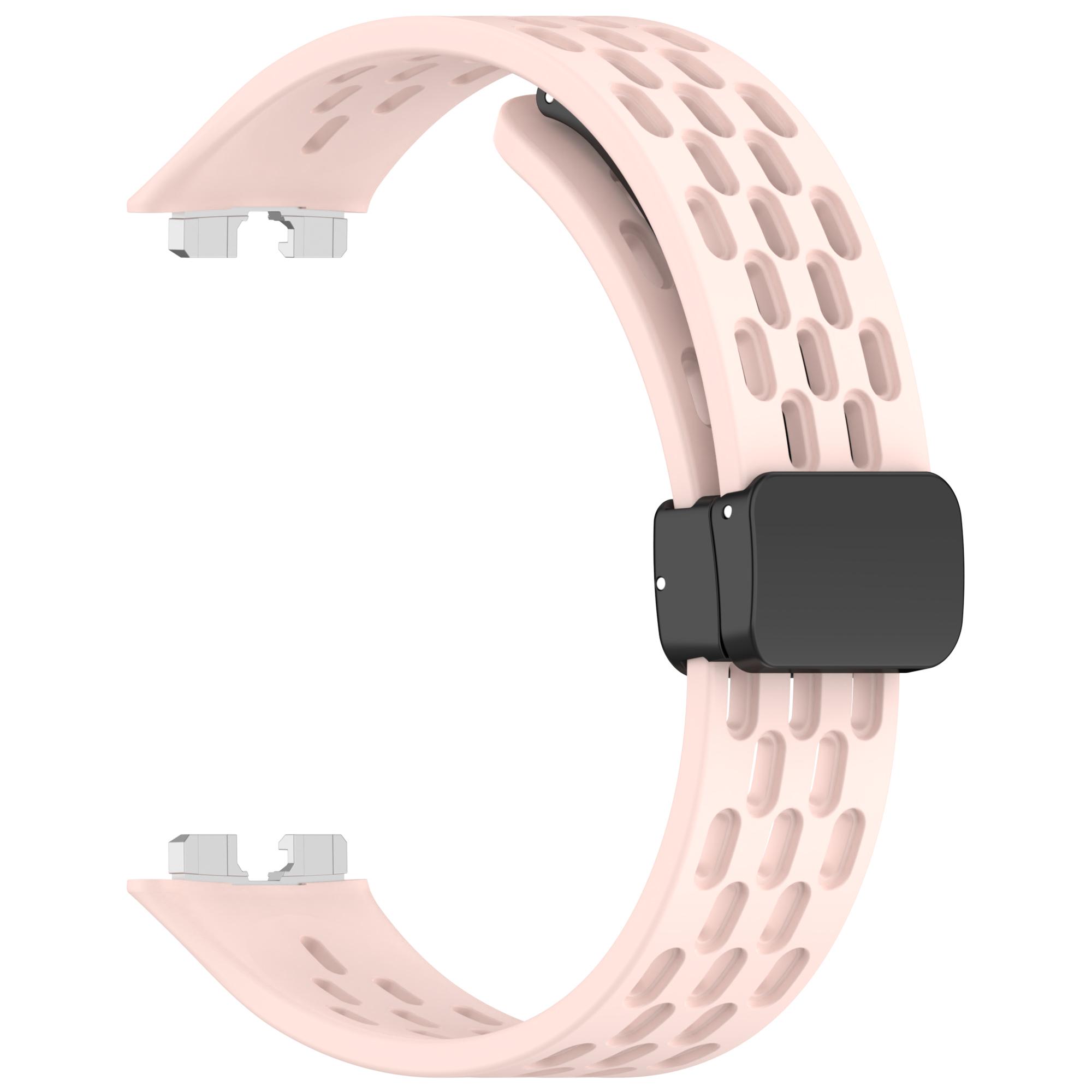 

Silicone Watch Band for Huawei Band 10/10 NFC/9/9 NFC/8/8 NFC Holes Design Breathable Magnetic Buckle Strap Pink