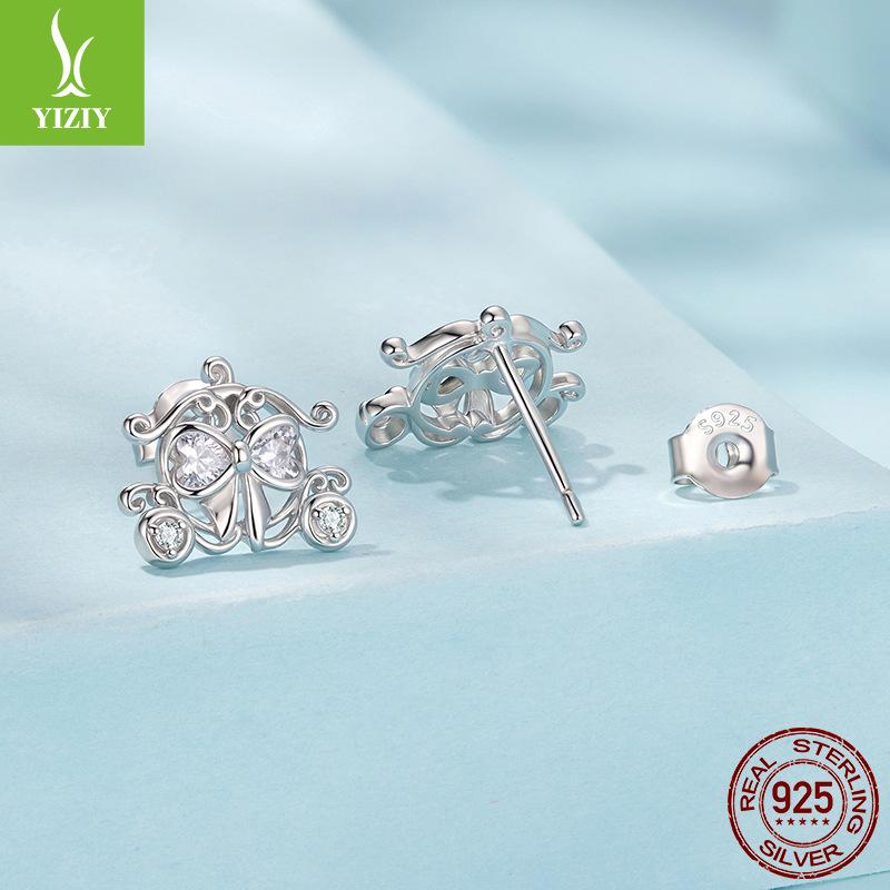 Vintage Fairy Tale Pumpkin Car Stud Earrings French Elegant Romantic S925 Sterling Silver Stud Earrings