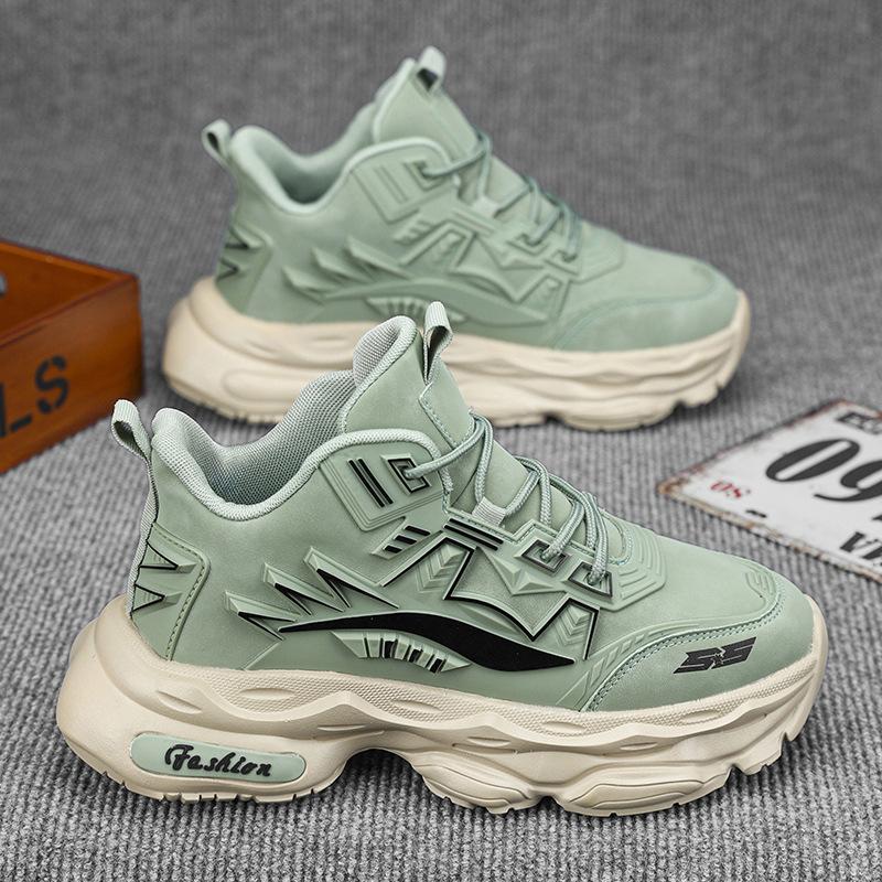 

2025 весна и осень новые кроссовки для бега спортивная обувь интернет-знаменитость универсальные на толстой подошве износостойкие мужские высокие кроссовки кожаные папины кроссовки 44