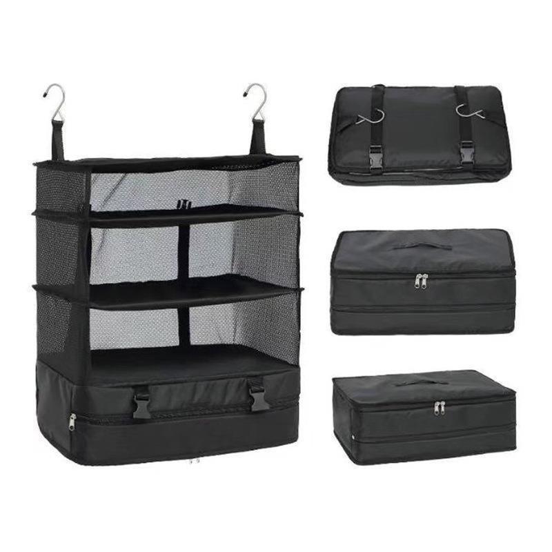 3-Layer Foldable Hanging Travel Organizer Multi-Functional Storage Bag For Clothes & Toiletries