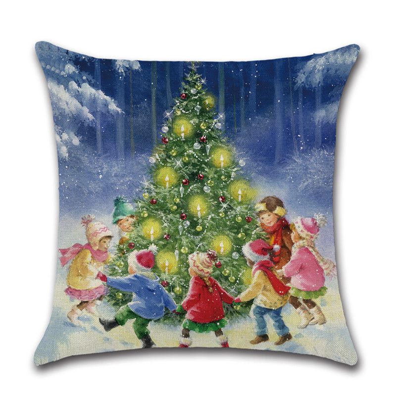 Festive Christmas Cushion Cover Featuring Charming Snowman And Santa Claus Design For Cozy Home Decor