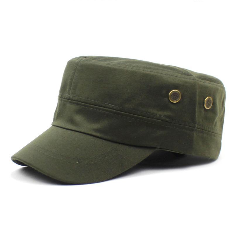 Men's New Solid Color Cotton Hat, Spring and Summer Outdoor Sports Sunscreen Visor, Two-hole Flat-top Military Hat