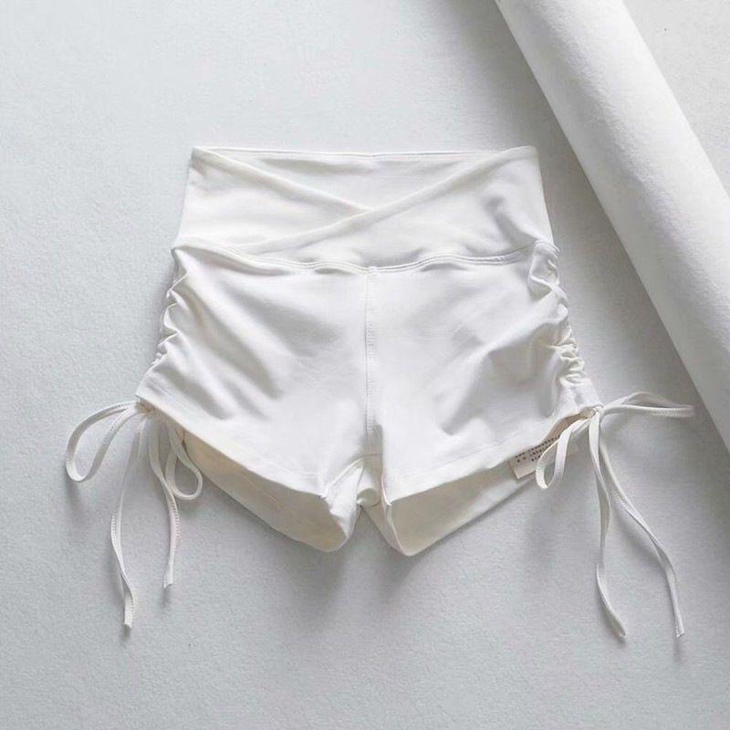 

[with Chest Pad] Fashion Sexy Workout Clothes Suit Women s Yoga Sports Short Sleeve Drawstring Shorts Breathable Quick-Drying Elastic White M (usually wear L)