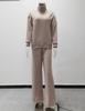 2025 European Style Brown Two-Piece: Long Sleeve High Neck Hoodie & Elegant Wide-Leg Pants