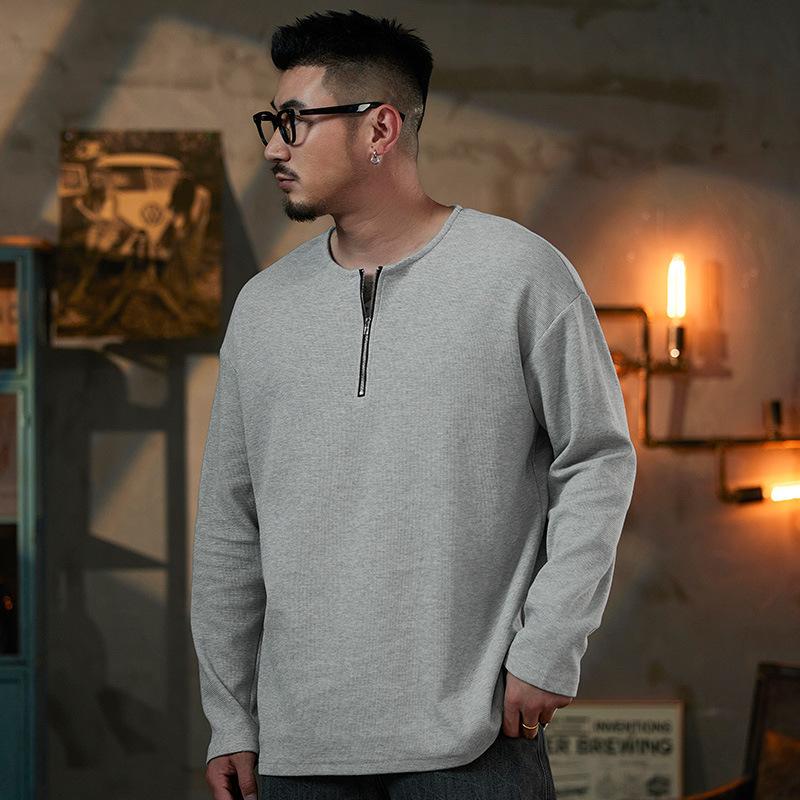 Waffle Half Zipper Long Sleeve Base Shirt T-shirt Men's Round Neck Loose Japanese Retro Casual