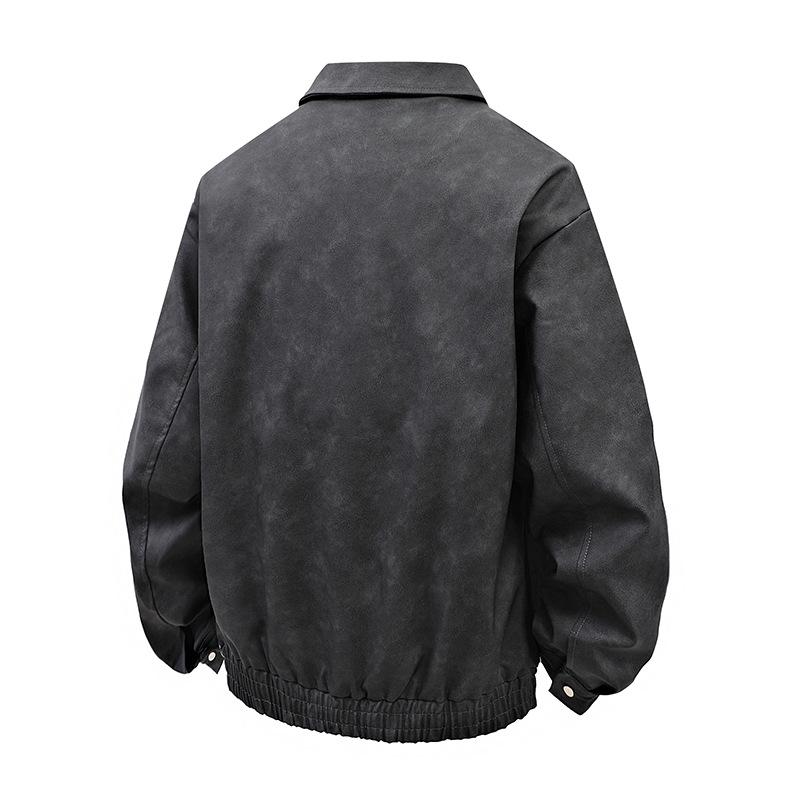 Autumn Men'S Retro Solid Color Jacket Hong Kong Style Men'S Casual Loose Lapel Leather Jacket