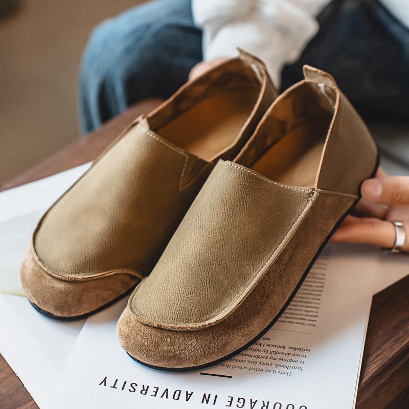 

Man Loafers Outdoor Walking Fashion Mens Casual Shoes Soft Leather Comfort Half Slippers Breathable Lazy Driving Shoes Moccasins 39 хаки