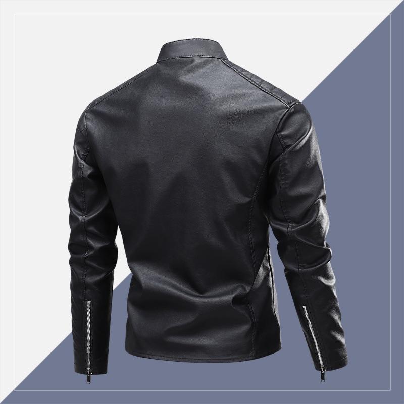 Zipper Street Motorcycle Suit Spring and Autumn Men's PU Leather Clothes Stand Collar Jacket Slim Leather Jacket
