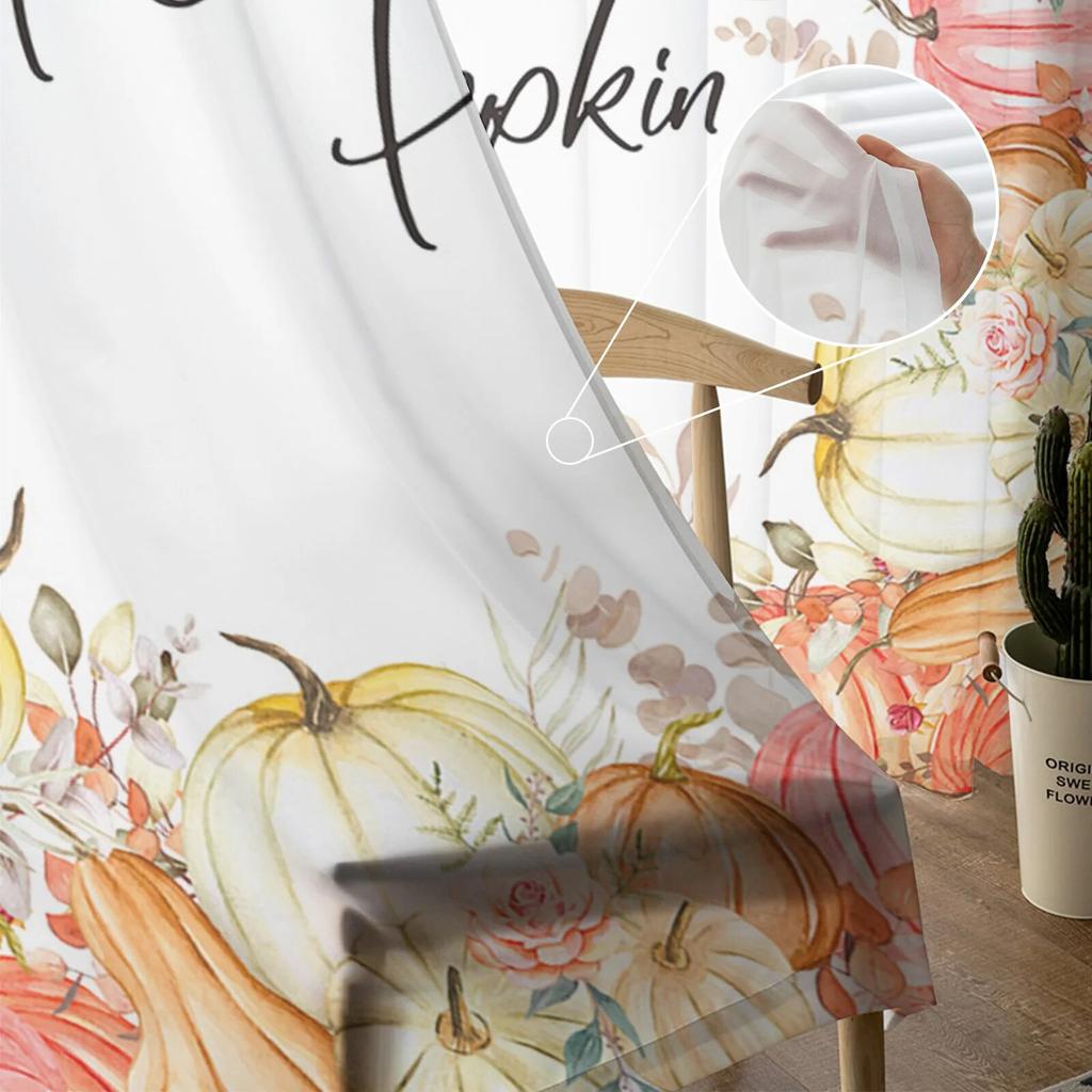 Thanksgiving Pumpkin Flowers Sheer Curtains For Living Room Bedroom Tulle Curtain For Kitchen Voile Curtain Blind Panels
