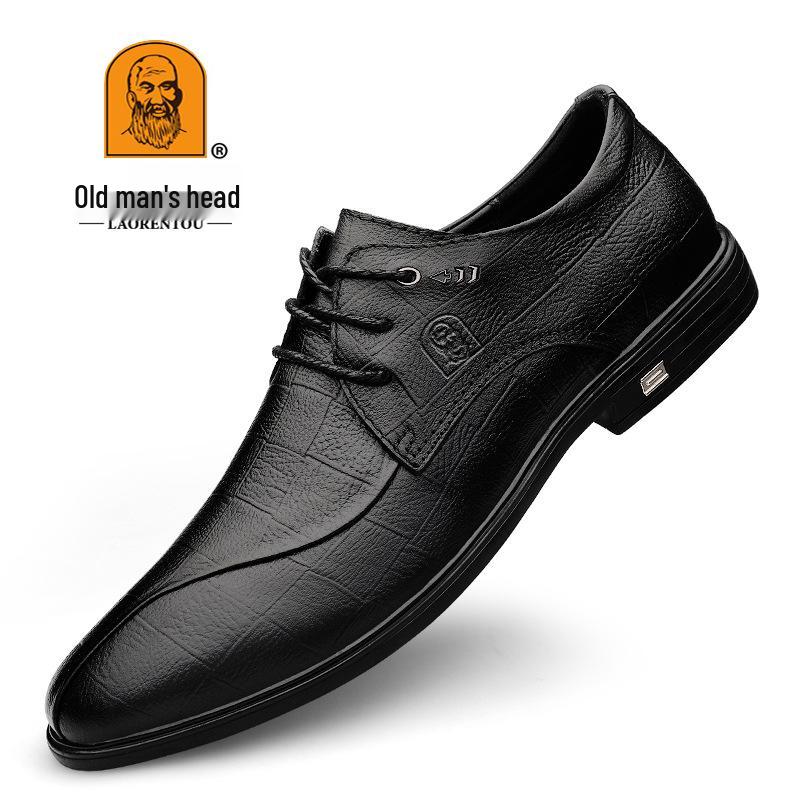 Laorentou Men s Casual Leather Lace-up Shoes - Soft Cowhide with Thick Sole for Summer 37