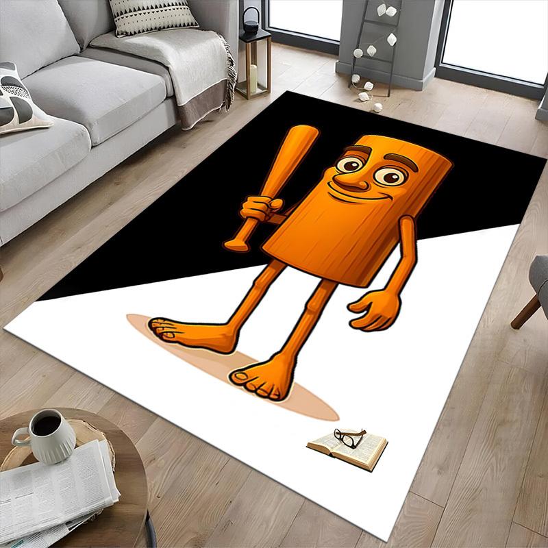 1PC Wooden Character Baseball Bat Extra Large Non Slip Floor Carpet, Office, Family, Bedroom, Studio Large Area Rug Indoor Rugs