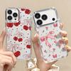 Bowknots Cherry Pattern Case For iPhone 17 Pro Max Plating Lens Frame Clear Soft Cover For iPhone 16 15 14 13 Pro Max 11 16E 17E