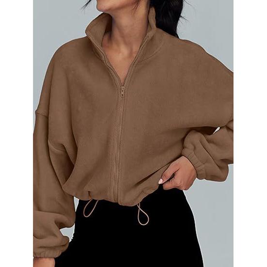 Hoodies Women Spring Autumn Casual Polar Fleece Sports Stand Collar with Velvet Zipper Coat Sweatshirt