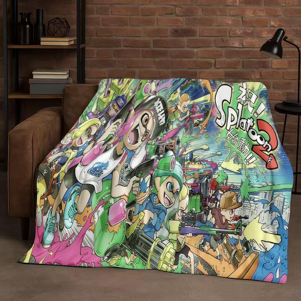 HD Splatoon Game Cartoon Flannel Blanket,Ultra Soft Warm Plush Throw for Home Bedroom Bed Sofa Cover Office Travel Picnic Kids