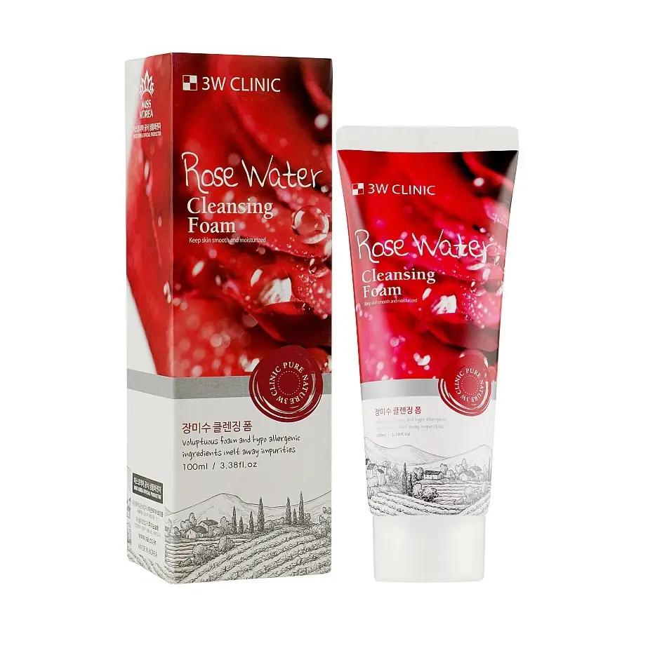 Очищающая пенка для лица с розовой водой Rose Water Cleansing Foam 3W Clinic 100 мл