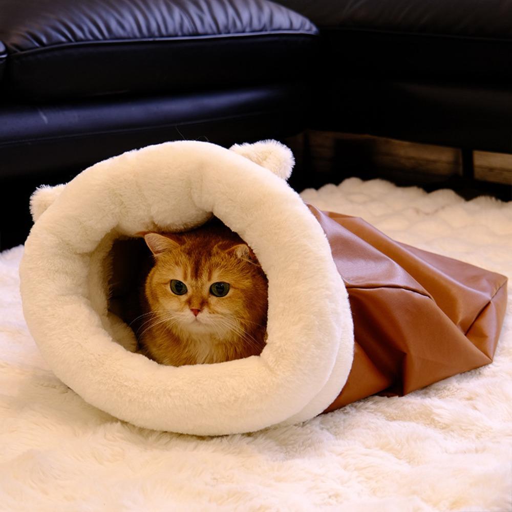 Soft Warm Cat Sleeping Bag Comfortable Winter Pet Bed Self-Warming Semi-Enclosed Puppy Cave Winter