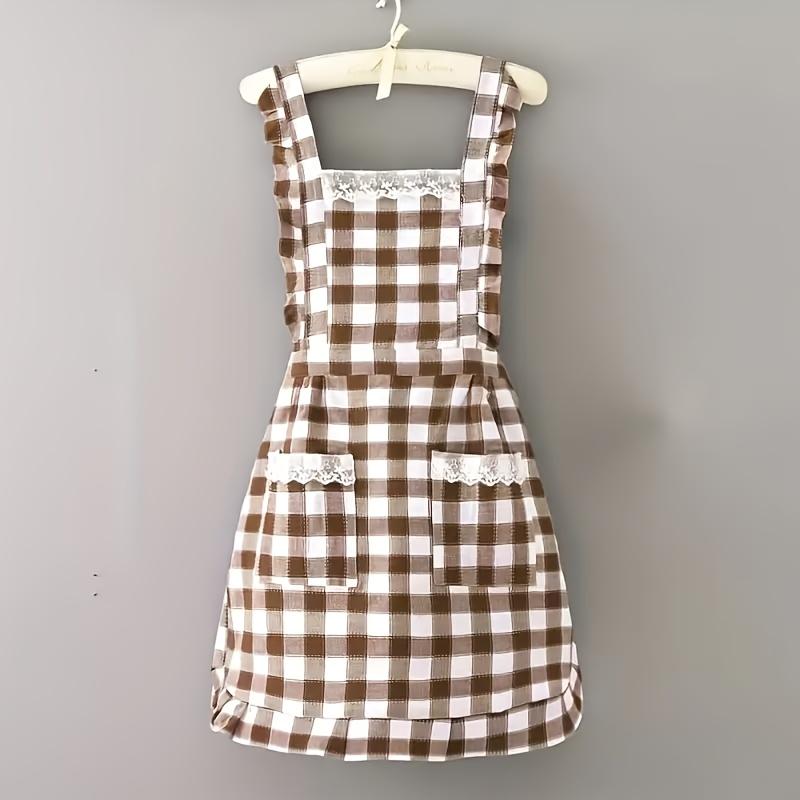 

Элегантный хлопковый фартук в сине-белую клетку - Регулируемый ремешок, Мягкий и дышащий, Карманы, Идеально подходит для домашней готовки, Комфорт в любое время года коричневый