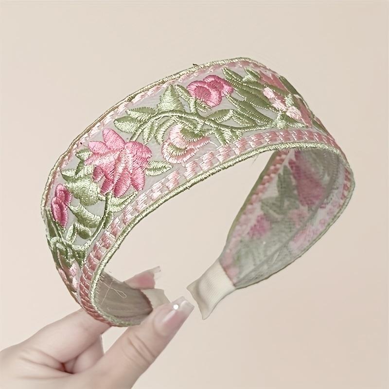 3 Piece Set Elegant Chiffon Embroidered Flower Headband – Sweet Floral Headscarf Hair Tie Women's Fashion Hair Accessories