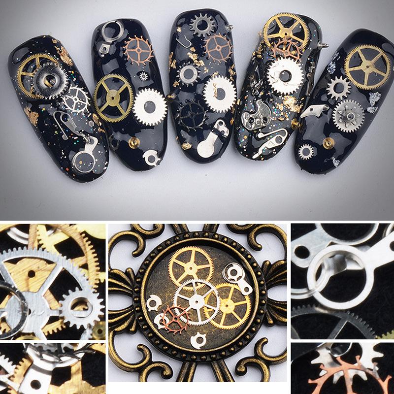 1Box Nail Riveting Metal Gear Machinery Nail Ornament Gold/Silver Charms Rivet Metallic Nail Art Punk Spikes Studs Tip Decor