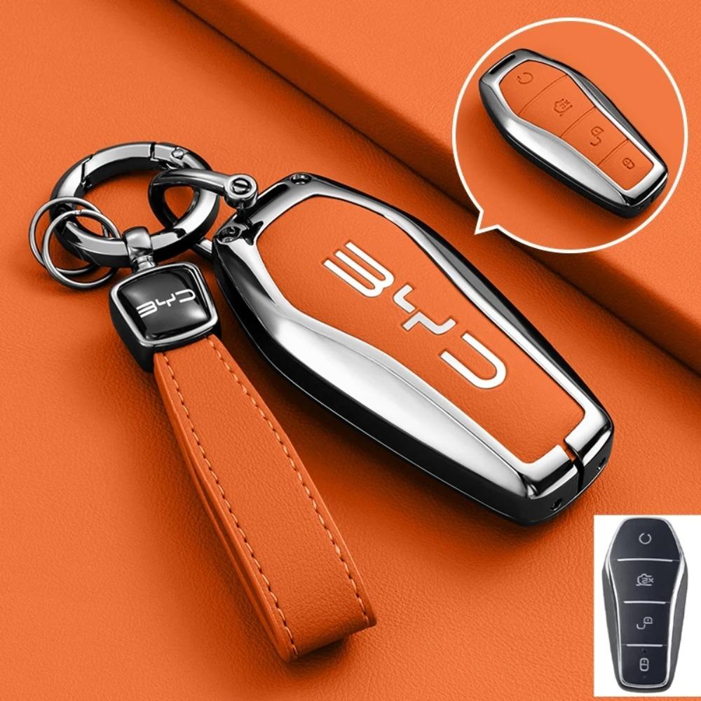 Car Zinc Alloy Leather Key Case Cover for BYD Song Plus Atto Han EV Tang DM Qin Seal Dolphin Key Bag Pouch Wallet Organizer