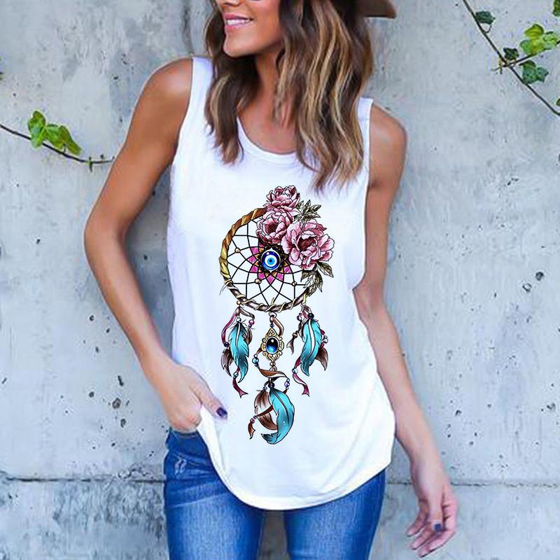 

Харадзюку ретро женская футболка без рукавов с принтом перьев и снов, повседневный жилет без рукавов с круглым вырезом, женская уличная одежда 3XL