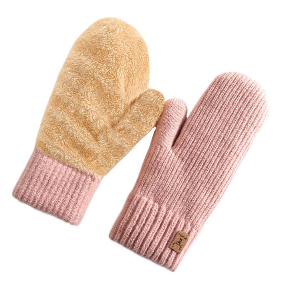 Plush Thickened Warm Finger Mittens Double Layer Warm Knitted Gloves Fashion Gloves Cold Outdoor