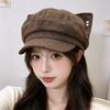 Retro polka dot cat-ear soft and cute duckbill cap for women, autumn and winter sunshade newsboy cap, trendy and face-slimming octagonal hat