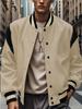 Men's Light Gray Baseball Jacket with Black Stripes and Button Front