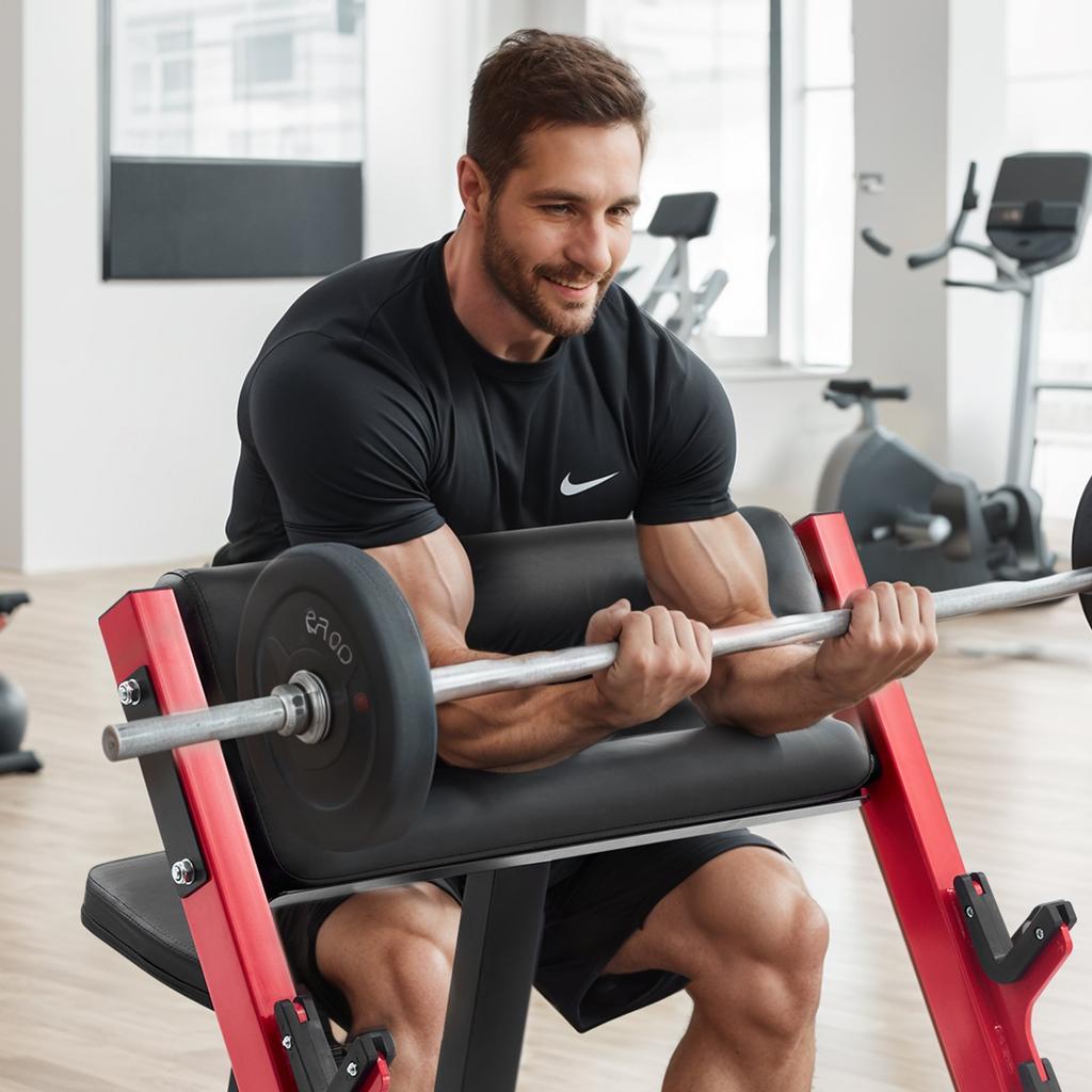 VEVOR Preacher Curl Bench, Strength Training Benches, Max Load 660 LBS Home Gym Fitness Equipment, Seated Arm Isolated Barbell Dumbbell Bicep Station