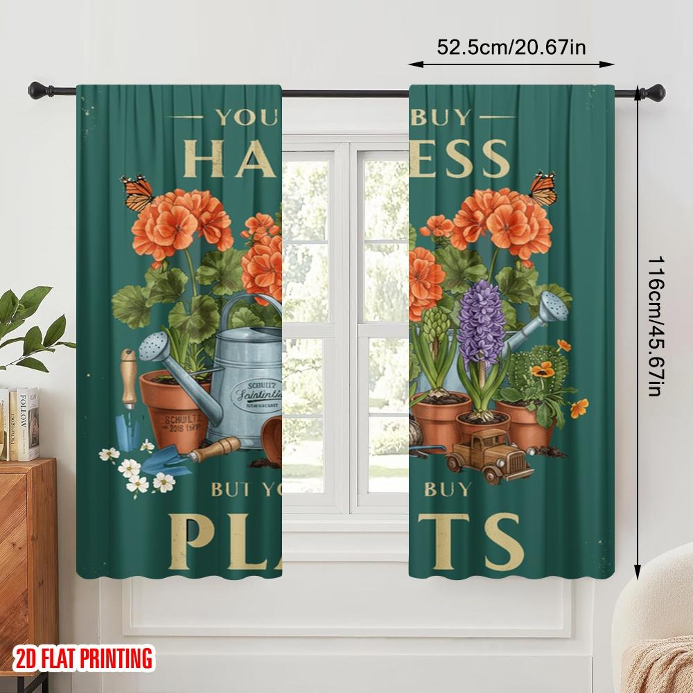 2pcs 2D Flat Printing Scene Curtain Happiness Plants Gardening Butterflies Polyester Without Electricity Birthday Party Perfect