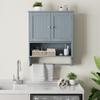 Armario de Pared para Baño con Barra para Toallas, Estante de Pared para Armario de Baño con 2 Puertas y Estantes Abiertos, Estante de Pared para Inodoro, Botiquín de Baño