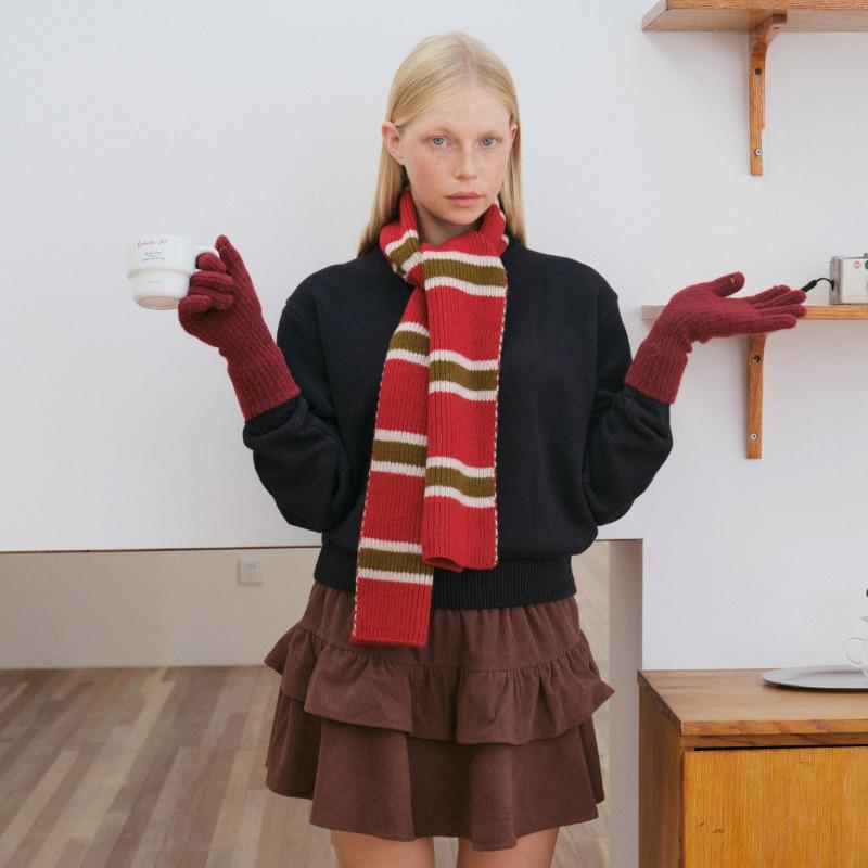 High Quality 100% Wool Striped Knitted Women Scarf Autumn Winter Korean Version Soft Waxy Cashmere Muffler Female Warm Scarves