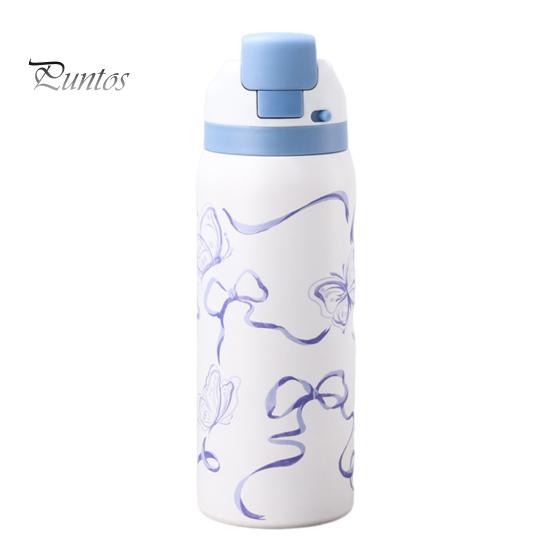 

Термос из нержавеющей стали с зажимом для трубочки, двухстенная изоляция, бутылка для горячих и холодных напитков, герметичная герметичная бутылка-изолента белый