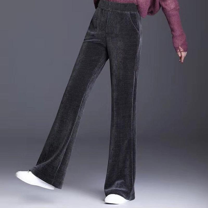 Dámské manšestrové kalhoty s vysokým pasem a širokými nohavicemi s fleecem - Pohodlné, volný střih pro podzim a zimu.